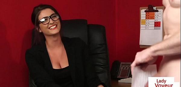  Office beauty instructing wanking sub